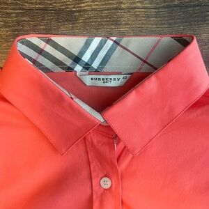 Burberry Brit Coral Pink Button Down Shirt Women Size 40 Logo Classic